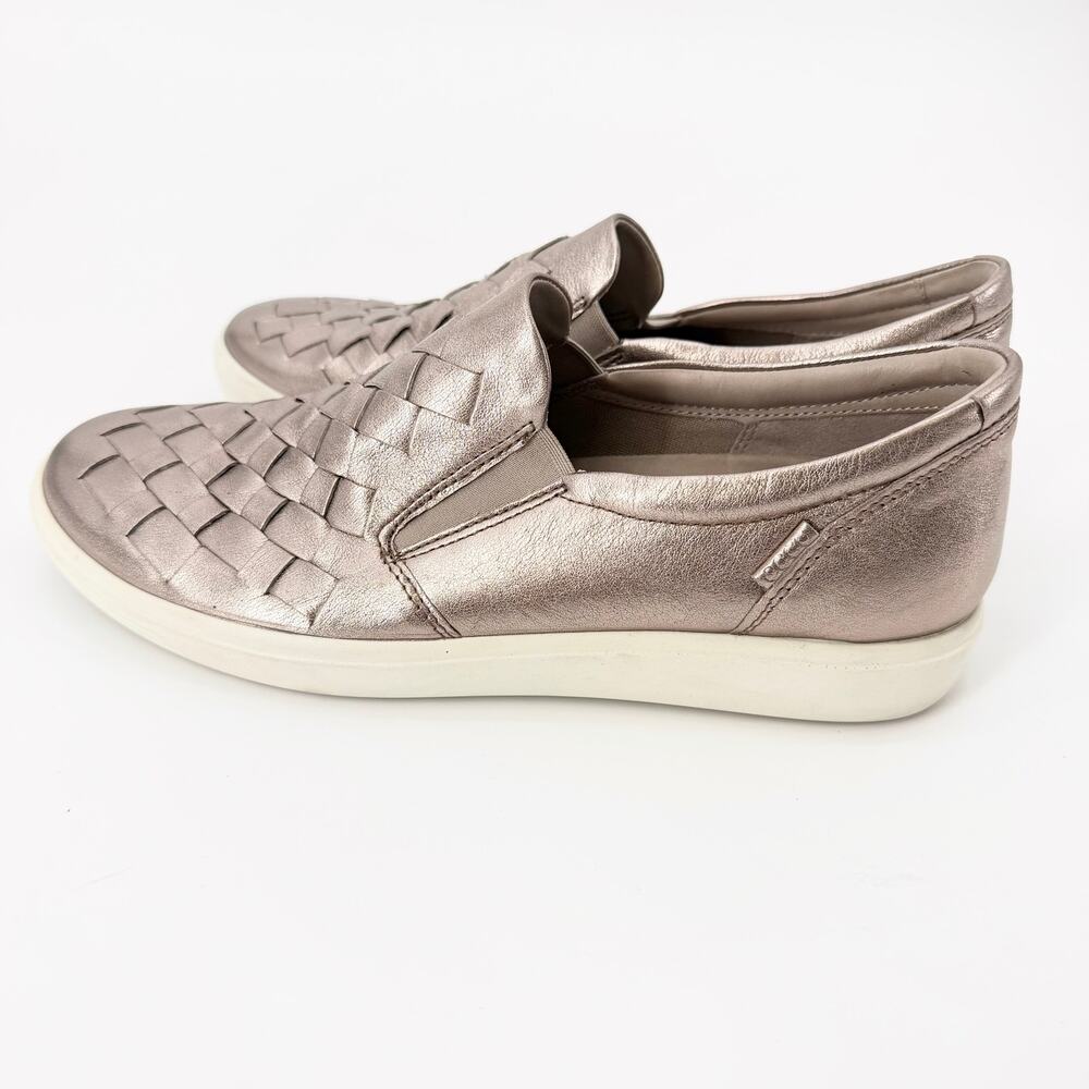 ECCO Soft 7 Woven Metallic Rose Gold Leather Slip On Sneakers EU 42 US 11 - Picture 5 of 7